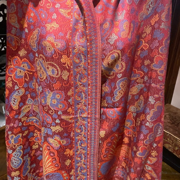 Vintage butterfly brocade pashmina shawl scarf - Picture 2 of 8